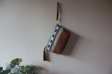 Load image into Gallery viewer, Pictured: Panchoy Bag made with &quot;Acatenango Blue&quot; fabric and &quot;Chocolate&quot; leather
